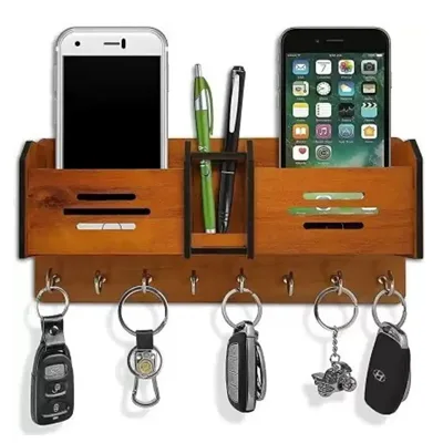 Multi Purpose Wooden Mobile Stand, Pen Stand, Key Holder, Remote Stand