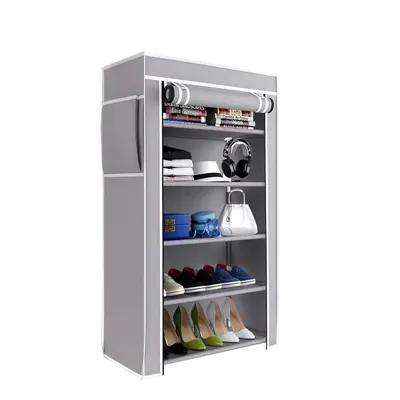 5 Tiers Multipurpose Heavy Metal Folding Shoe Rack with Wardrobe Cover